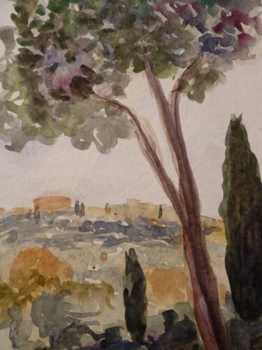 Peinture intitulée "Paysage de Toscane" par Marie Lorraine Papelier, Œuvre d'art originale, Aquarelle