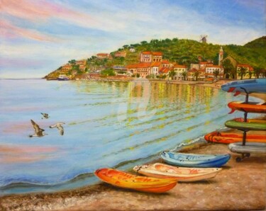 Peinture intitulée "Collioure en fin de…" par Marie-Noëlle Amiot, Œuvre d'art originale, Huile