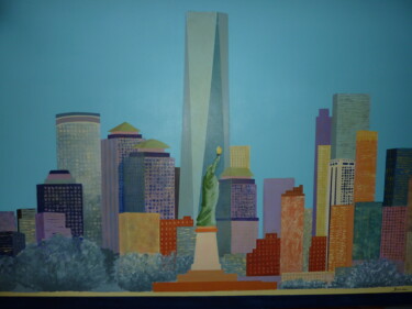 Painting titled "BIG APPLE" by Marie Noelle Bellot Valade, Original Artwork, Acrylic Mounted on Wood Stretcher frame