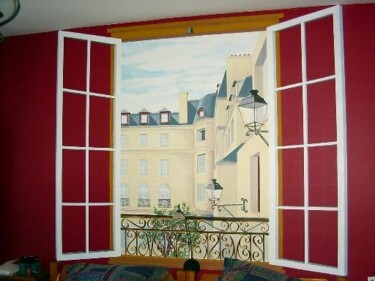 Peinture intitulée "fenêtre sur cour" par Marie-Noëlle Gagnan, Œuvre d'art originale, Huile