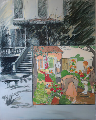 Painting titled "La villa mignonette" by Marie-Odile Ginies, Original Artwork, Acrylic Mounted on Wood Stretcher frame