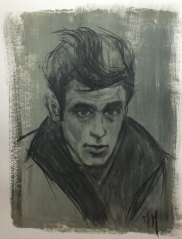 Drawing titled "James Dean" by Marie Pascale Martins, Original Artwork, Charcoal