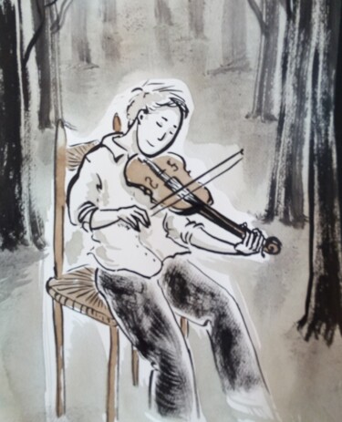 Dibujo titulada "celui qui jouait po…" por Marie Pendelio, Obra de arte original, Tinta