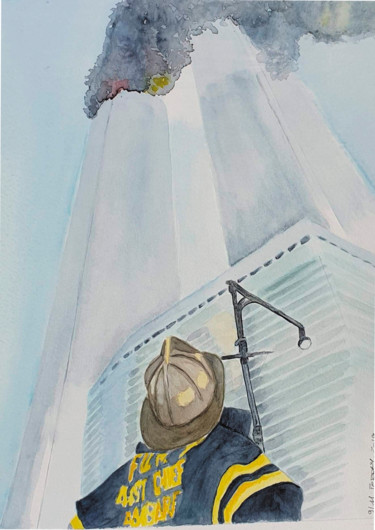 "Fireman at WTC" başlıklı Tablo Marie Perony tarafından, Orijinal sanat, Suluboya