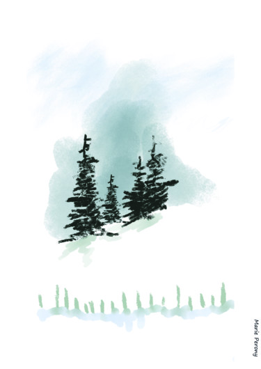 Painting titled "Sapins sous la neige" by Marie Perony, Original Artwork, Digital Painting