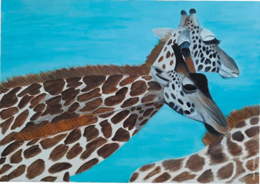 Peinture intitulée "Famille girafes" par Marie Perony, Œuvre d'art originale, Huile