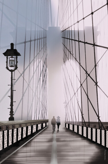Schilderij getiteld "Couple sur Brooklyn…" door Marie Perony, Origineel Kunstwerk, Digitaal Schilderwerk