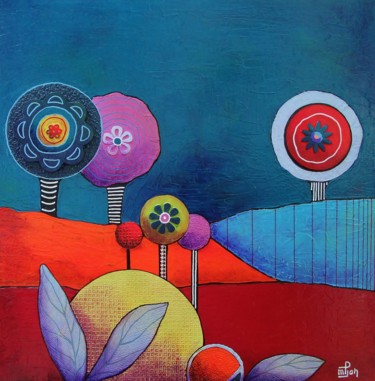 Malerei mit dem Titel "power flowers 2" von Marie-Pierre Jan, Original-Kunstwerk, Acryl