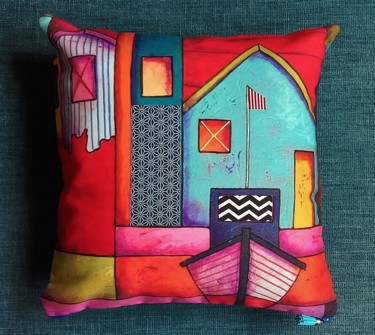 Art textile intitulée "coussin-n-5.jpg" par Marie-Pierre Jan, Œuvre d'art originale, Décoration de maison