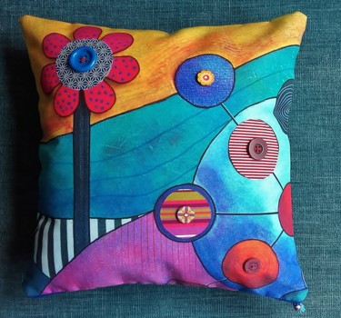 Textile Art titled "coussin-n-8.jpg" by Marie-Pierre Jan, Original Artwork, Home Décor