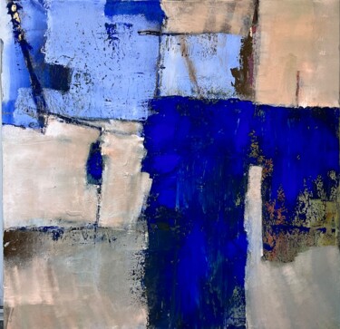 Ζωγραφική με τίτλο "Blue abstract 2" από Marie Rouach, Αυθεντικά έργα τέχνης, Ακρυλικό Τοποθετήθηκε στο Ξύλινο φορείο σκελετό