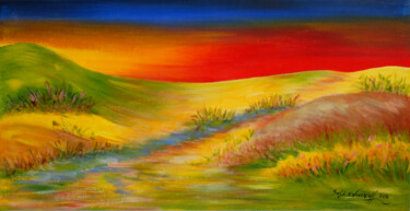 Peinture intitulée "Paysage au ciel rou…" par Marie-Sophie Ewreïnoff (Sofi Ewreïnoff), Œuvre d'art originale, Acrylique