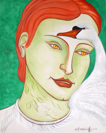 Peinture intitulée "Déva au cygne" par Marie-Sophie Ewreïnoff (Sofi Ewreïnoff), Œuvre d'art originale, Acrylique