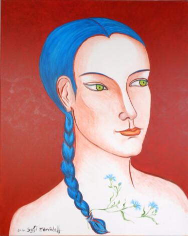 Malarstwo zatytułowany „Déva aux bleuets” autorstwa Marie-Sophie Ewreïnoff (Sofi Ewreïnoff), Oryginalna praca, Akryl