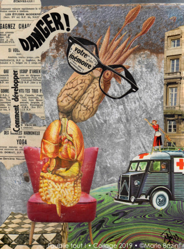 Collages titulada "J'OUBLIE TOUT !" por Marie Bazin, Obra de arte original, Collages Montado en Otro panel rígido