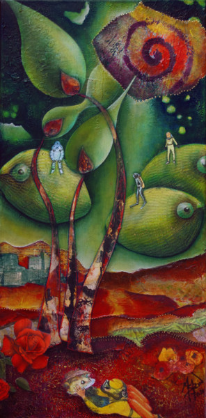 제목이 "À LA RECHERCHE DE L…"인 미술작품 Marie Bazin로, 원작, 콜라주 나무 들것 프레임에 장착됨