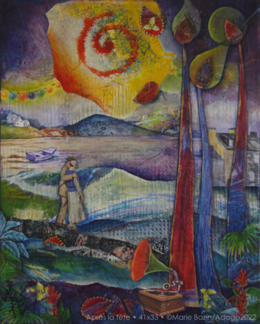 제목이 "APRÈS LA FÊTE"인 미술작품 Marie Bazin로, 원작, 아크릴 나무 들것 프레임에 장착됨