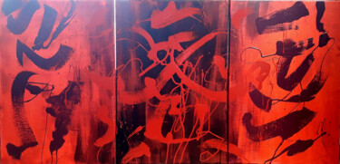 Painting titled "Triptyque Rouge" by Marie Edmée Séguin, Original Artwork, Oil