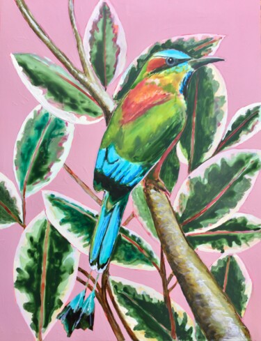 Pintura intitulada "Oiseau exotique sur…" por Marielle Robichaud, Obras de arte originais, Acrílico