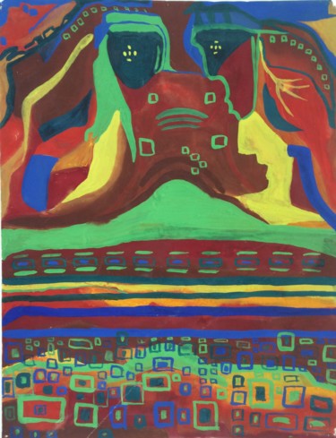 Malarstwo zatytułowany „Le bouddha de Bamyan” autorstwa Nouge, Oryginalna praca, Gwasz