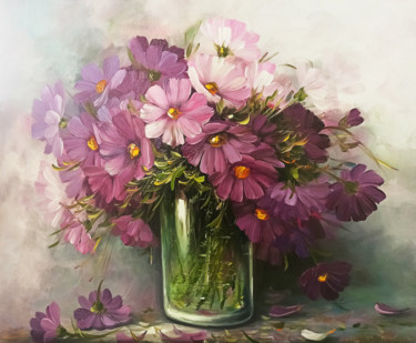 绘画 标题为“Purple flowers (60x…” 由Janna, 原创艺术品, 油 安装在木质担架架上