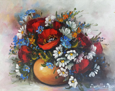 Peinture intitulée "Field flowers with…" par Janna, Œuvre d'art originale, Huile Monté sur Châssis en bois