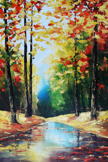 Malerei mit dem Titel "Autumn (60x40cm, oi…" von Janna, Original-Kunstwerk, Öl Auf Keilrahmen aus Holz montiert
