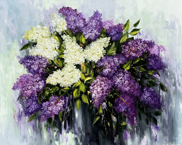 Malarstwo zatytułowany „Lush Lilac Bouquet” autorstwa Marietta Martirosyan, Oryginalna praca, Olej Zamontowany na Drewniana…