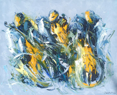 Painting titled "Jazz Trio Performan…" by Marietta Martirosyan, Original Artwork, Oil Mounted on Wood Stretcher frame