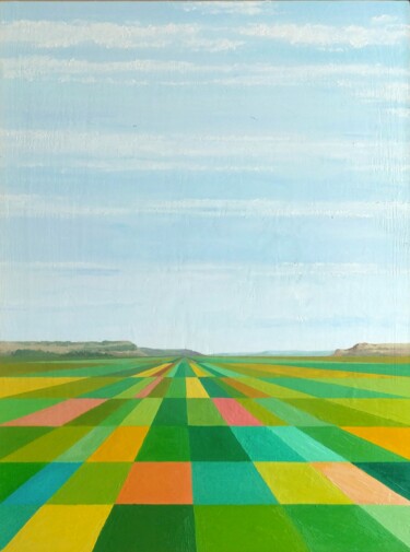 Painting titled "Tierra de Campos" by Marietta Negueruela, Original Artwork, Oil Mounted on Wood Stretcher frame