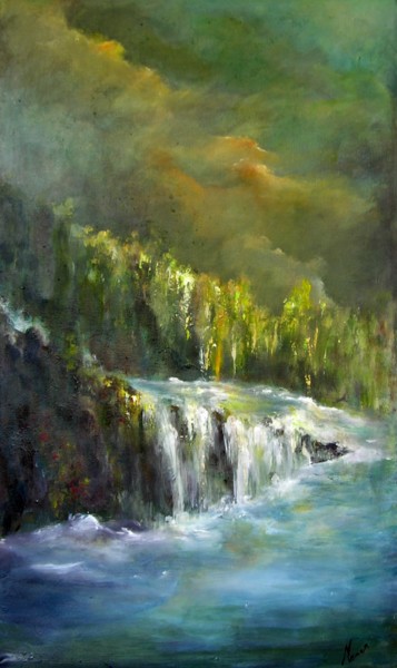 Peinture intitulée "Cascade en montagne" par Mariette Lener, Œuvre d'art originale, Acrylique