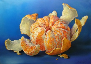 Schilderij getiteld "Orange on blue" door Maria Gordeeva, Origineel Kunstwerk, Olie