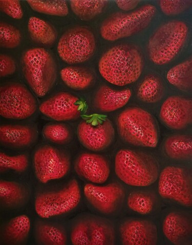 Pittura intitolato "RED STRAWBERRIES RO…" da Mariia Baskal, Opera d'arte originale, Olio Montato su Telaio per barella in le…