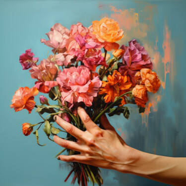 Digitale Kunst getiteld "Hand holding a bouq…" door Mariia Fedorova, Origineel Kunstwerk, Digitaal Schilderwerk