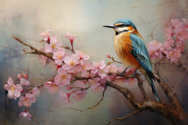 Digitale Kunst mit dem Titel "Bird and flower" von Mariia Fedorova, Original-Kunstwerk, Digitale Malerei