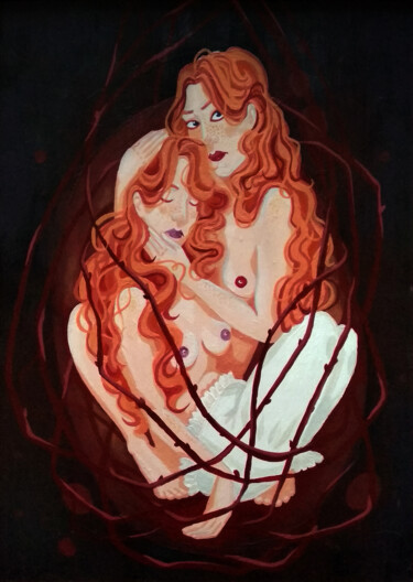 Peinture intitulée "Binded by birth" par Mariia Ganeeva, Œuvre d'art originale, Acrylique