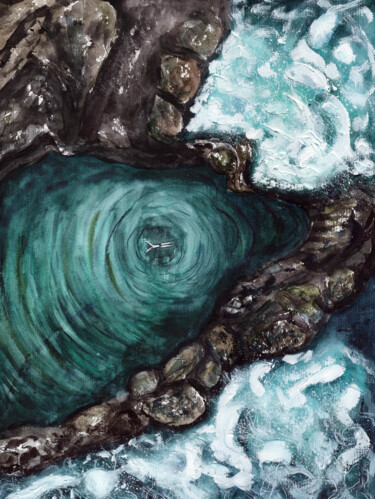 Pintura intitulada "Blue Lagoon" por Mariia Kiseleva, Obras de arte originais, Aquarela