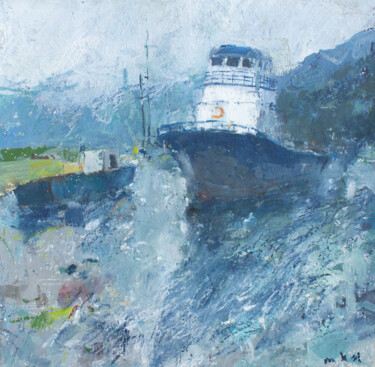 Pintura intitulada "In the port" por Mariia Kurbatova, Obras de arte originais, Guache