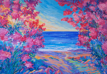 Pintura titulada "Seascape With Bloss…" por Mariia Raskin, Obra de arte original, Acrílico