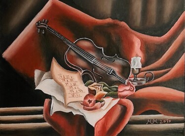 Картина под названием "Violin and old paper" - Marija Mitrovic, Подлинное произведение искусства, Масло
