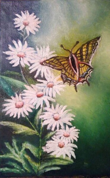 Peinture intitulée "Yellow butterfly on…" par Marija Mitrovic, Œuvre d'art originale, Huile