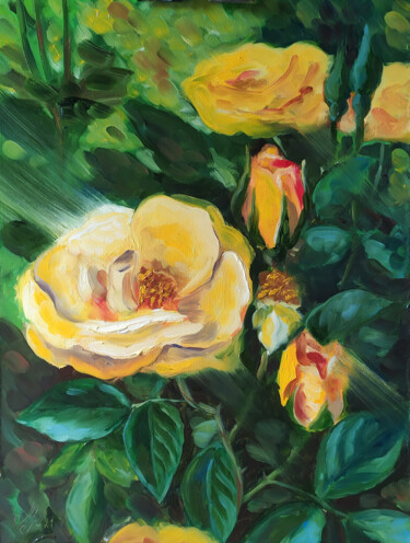 Peinture intitulée "Rose blooms" par Marija Rudnewa, Œuvre d'art originale, Huile