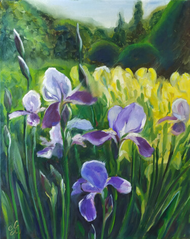 Painting titled "Blue iris" by Marija Rudnewa, Original Artwork, Oil