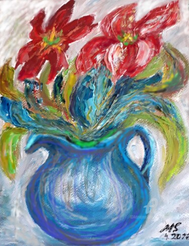 Schilderij getiteld "Flower motif - Oil…" door Marija Sviličić, Origineel Kunstwerk, Olie
