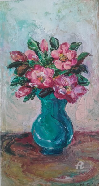 Painting titled "Flower motif - Oil,…" by Marija Sviličić, Original Artwork, Oil