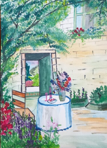 Malerei mit dem Titel "Garten in italiänis…" von Marija Weiß, Original-Kunstwerk, Acryl