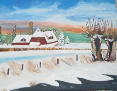 Malerei mit dem Titel "Dorf im Schnee" von Marija Weiß, Original-Kunstwerk, Acryl