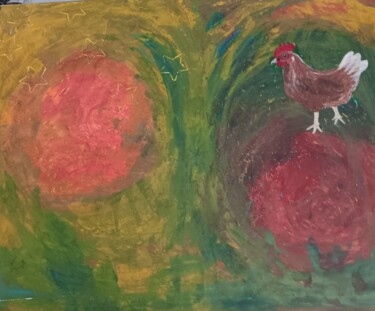 Malerei mit dem Titel "Der glücklicher Hahn" von Marija Weiß, Original-Kunstwerk, Acryl