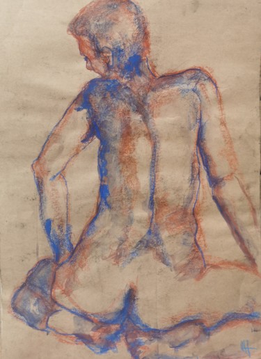 Tekening getiteld "Dénudé - Naked" door Marijo Ponce Fest, Origineel Kunstwerk, Pastel