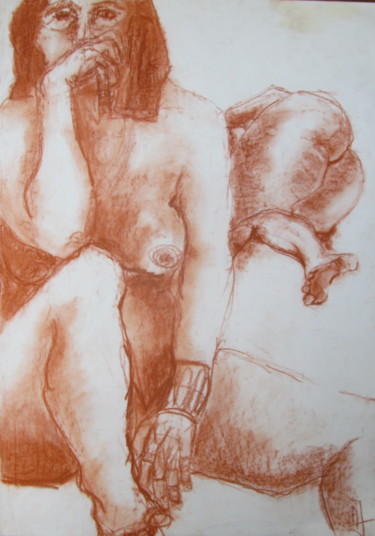 Desenho intitulada "La femme au bracele…" por Marijo Ponce Fest, Obras de arte originais, Giz